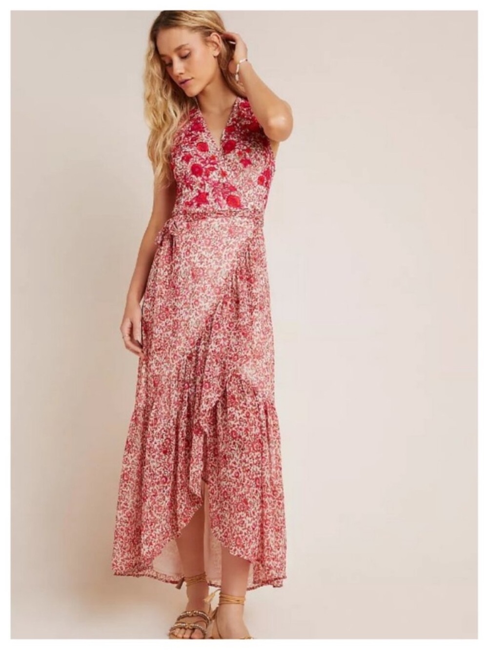 Anthropologie Ranna Gill Alexandra Wrap High Low Embroidered Dress Petite M